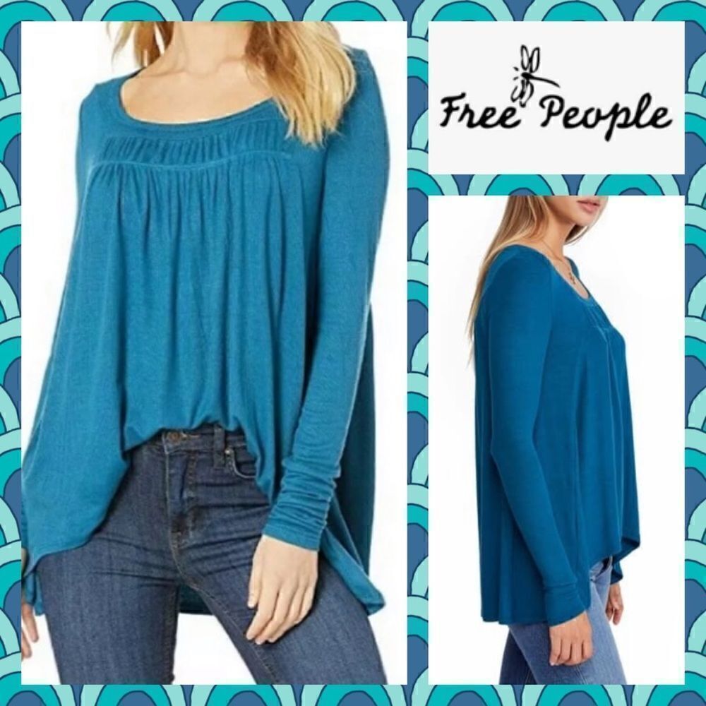 NWT MSRP $48 Free People Love Valley Long Sleeve High/Low Top Women's Size XS
